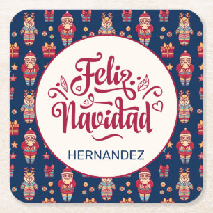 Porta-copo De Papel Quadrado Feliz Navidad Personalizado