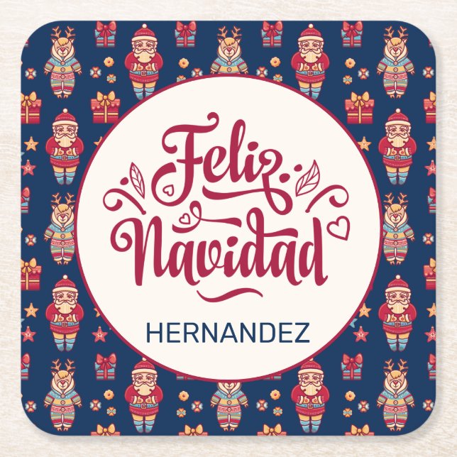 Porta-copo De Papel Quadrado Feliz Navidad Personalizado (Frente)