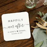 Porta-copo De Papel Quadrado Feliz Nunca Após Casamento De Creme<br><div class="desc">Porta copos de papel de creme leve para sua recepção de casamento,  festas de noivado,  chás e outras comemorações de casamento com "Feliz Nunca Depois" em uma mistura de simples tipografia e um na moda com baloiços,  seus primeiros nomes se juntaram por um coração e sua data de casamento.</div>