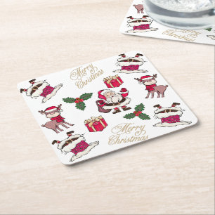 Porta-copo De Papel Quadrado Feliz Papais noeis de Natal Reindeer Gifts Holly