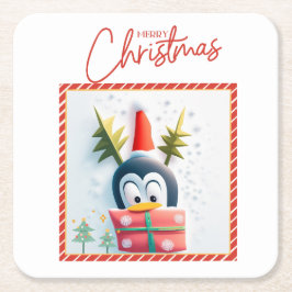 Porta-copo De Papel Quadrado Feliz Pinguim de Natal