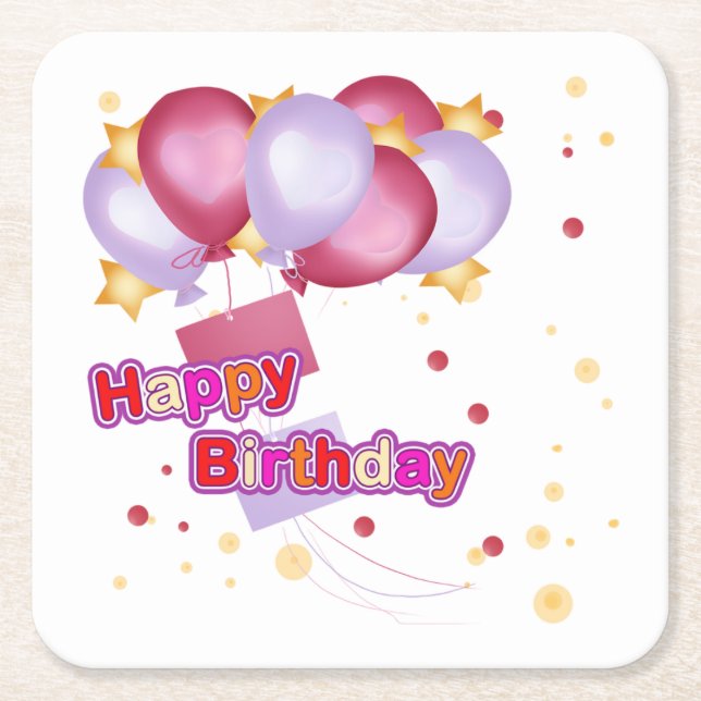 Porta-copo De Papel Quadrado Feliz Porta copos de aniversário (Frente)