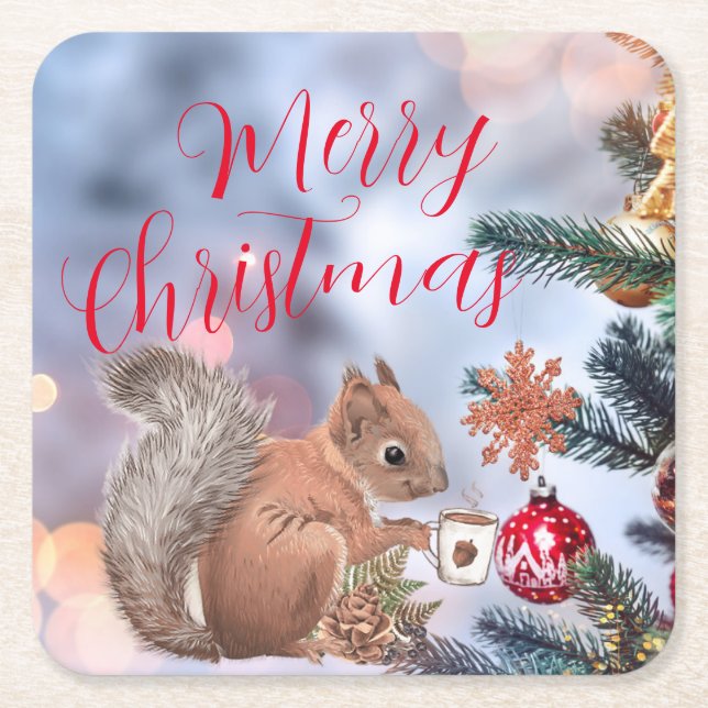 Porta-copo De Papel Quadrado Feliz Porta copos de Papel de Natal (Frente)