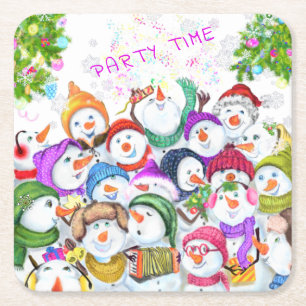 Porta-copo De Papel Quadrado Feliz Snowmans Feliz Festa de Natal Engraçado Des