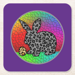 Porta-copo De Papel Quadrado Felz pascoa Leopard Print Bunny Rabbit e Ovo T