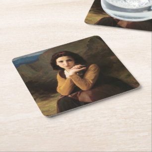 Porta-copo De Papel Quadrado Femme Mignonne de Jovem Mulher por Bouguereau