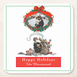 Porta-copo De Papel Quadrado Feriado de Fotografias de Papais noeis Vintage de 