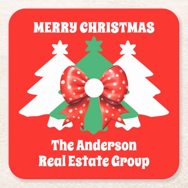 Porta-copo De Papel Quadrado Feriado de Natal de Negócios Editável Moderno (Frente)