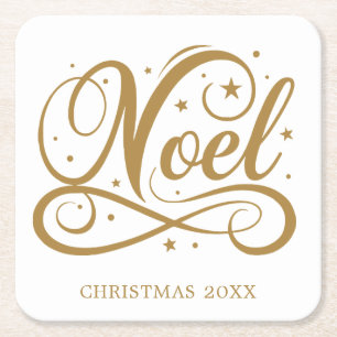 Porta-copo De Papel Quadrado Feriado de Natal de Script Dourado Noel Elegant