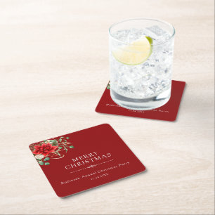 Porta-copo De Papel Quadrado Feriado de Natal Floral Botânico Elegante