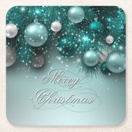 Porta-copo De Papel Quadrado Feriado de Natal - Teal dos Ornamentos