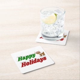 Porta-copo De Papel Quadrado Feriados Felizes, Reindeer, tipografia de Natal