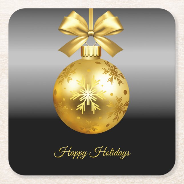 Porta-copo De Papel Quadrado Férias de Ornamento Dourado (Frente)