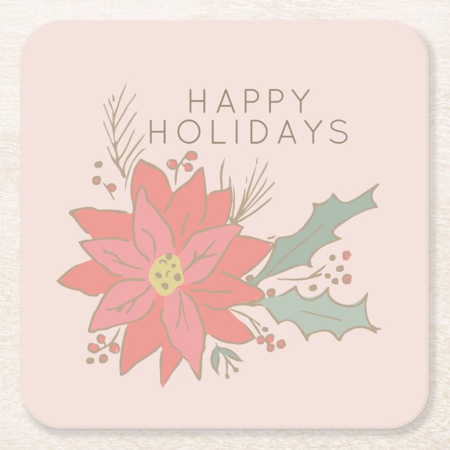 Porta-copo De Papel Quadrado Férias Poinsettia e salgadela (Frente)