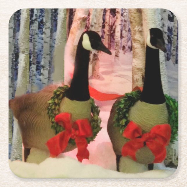 Porta-copo De Papel Quadrado Ferida de Natal, neve arco vermelha (Frente)