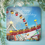 Porta-copo De Papel Quadrado Ferris Wheel Roller Porta copos Feliz Aniversário<br><div class="desc">Feliz aniversário. Conheça as memórias de infância de brisas moles, gritares felizes e visões de pássaros. Lembre-se da diversão ao comemorar os aniversários usando estas portas copos de papel para fotografia em cor de laranja, turquesa, e furos azuis e porta copos de roletas. Sua escolha de várias formas. Também estão...</div>