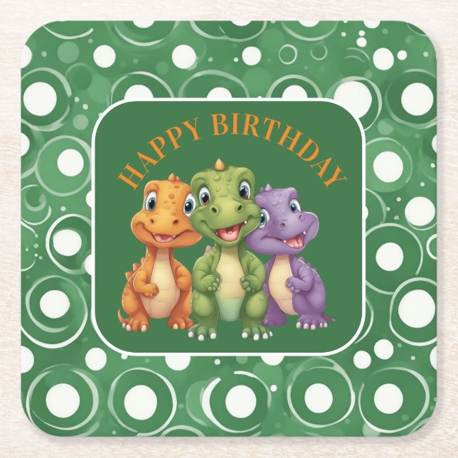 Porta-copo De Papel Quadrado Festa Adorável do Dinossauro do Bebê (Frente)
