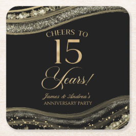Porta-copo De Papel Quadrado Festa de 15 do Elegante Black Dourado Agate