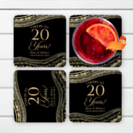 Porta-copo De Papel Quadrado Festa de 20 do Elegante Black Dourado Agate