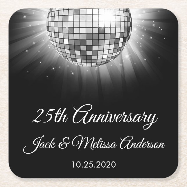 Porta-copo De Papel Quadrado Festa de 25 Casamento Festa de Aniversário Silver  (Frente)