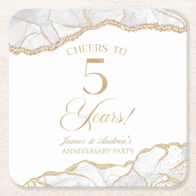 Porta-copo De Papel Quadrado Festa de 5 de Agate Dourado Elegante (Frente)