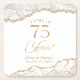 Porta-copo De Papel Quadrado Festa de 75 anos do Elegante White Dourado Agate