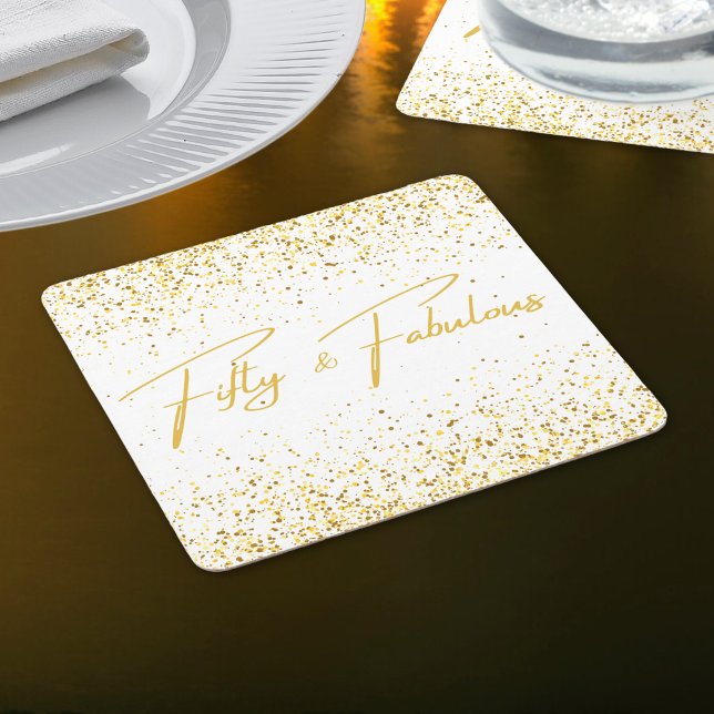 Porta-copo De Papel Quadrado festa de aniversário brilhante 50 e fabulosa (Criador carregado)