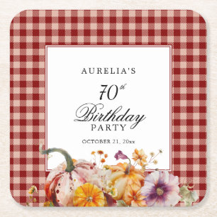 Porta-copo De Papel Quadrado Festa de Aniversário com Xadrez Vermelho e Abóbora