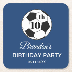 Porta-copo De Papel Quadrado Festa de Aniversário de 10 anos Futebol Azul Menin