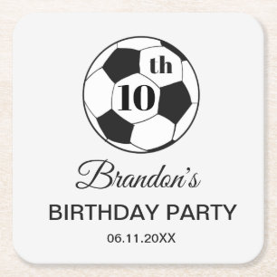 Porta-copo De Papel Quadrado Festa de Aniversário de 10 anos Futebol Branco Men