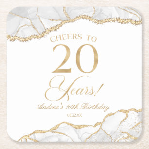 Porta-copo De Papel Quadrado Festa de aniversário de 20 de Agate Dourado Elegan