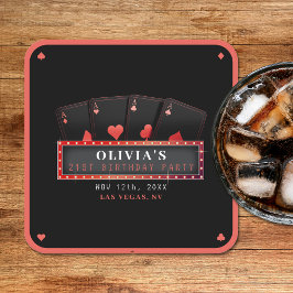 Porta-copo De Papel Quadrado Festa de Aniversário de 21 Anos Poker Aces Vermelh