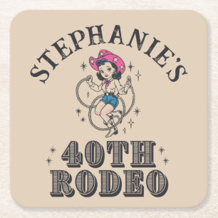 Porta-copo De Papel Quadrado Festa de Aniversário de 40 anos Cowgirl Vintage Re