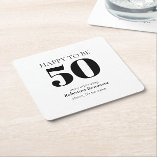 Porta-copo De Papel Quadrado Festa de Aniversário de 50 Anos Simples e Moderna 