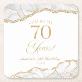 Porta-copo De Papel Quadrado Festa de aniversário de 70 de Agate Dourado Elegan