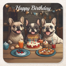 Porta-copo De Papel Quadrado Festa de aniversário de Buldogue Francês