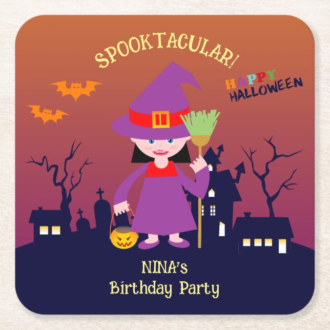 Porta-copo De Papel Quadrado Festa de aniversário de Costume de Halloween (Frente)