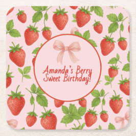 Porta-copo De Papel Quadrado Festa de Aniversário de criança de Morango -