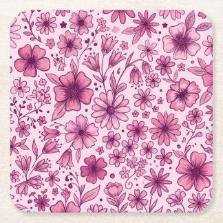Porta-copo De Papel Quadrado Festa de Aniversário de Flores Silvestres Rosa Fof