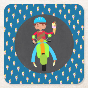 Porta-copo De Papel Quadrado Festa de aniversário de menino com scooter italian