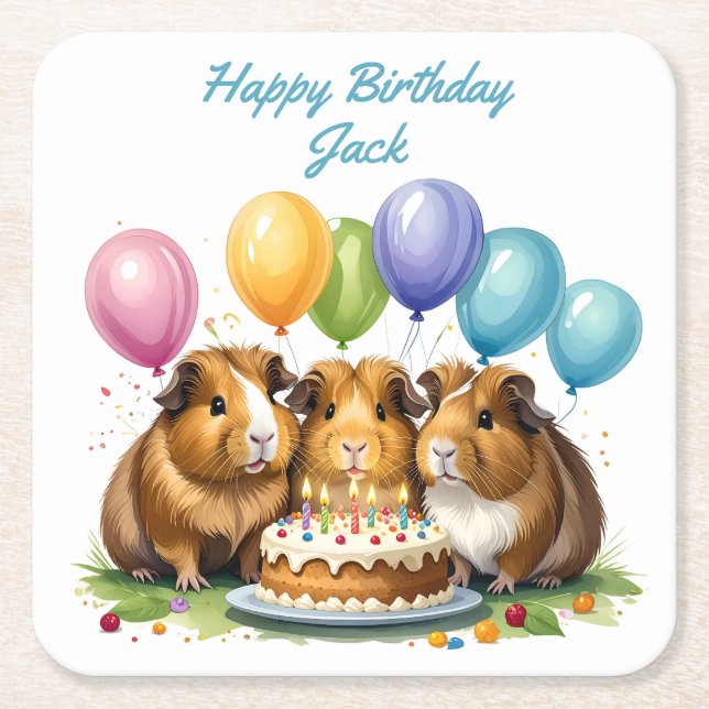 Porta-copo De Papel Quadrado Festa de aniversário de porcos (Frente)