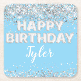 Porta-copo De Papel Quadrado Festa de aniversário de Prata Azul Claro