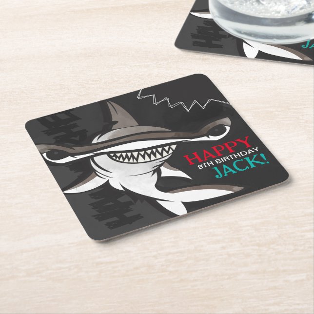 Porta-copo De Papel Quadrado Festa de aniversário de tubarão-martelo (Inclinado)