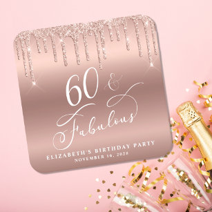 Porta-copo De Papel Quadrado Festa de aniversário Elegante Dourada Glitter 60th