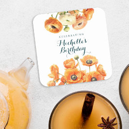 Porta-copo De Papel Quadrado Festa de aniversário Floral do Jardim Laranja Russ