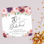 Porta-copo De Papel Quadrado Festa de aniversário Floral Elegante<br><div class="desc">Porta copos elegante para sua festa de aniversário 70 com "70 & Fabulosa" em um roteiro chico e buquês de aquarelas de flores vermelhas e cor-de-rosa pincelada e borrado com verde-sábio.</div>