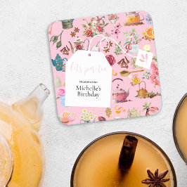 Porta-copo De Papel Quadrado Festa de aniversário Floral Primavera Cor-de-rosa 