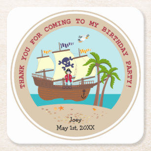 Porta-copo De Papel Quadrado Festa de aniversário infantil pirata