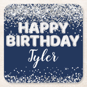 Porta-copo De Papel Quadrado Festa de aniversário marinho Blue Silver