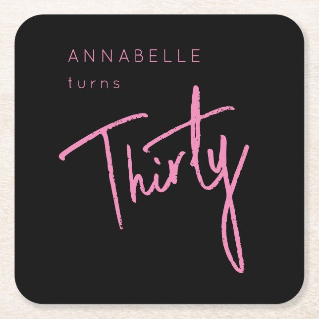 Porta-copo De Papel Quadrado Festa de aniversário moderna dos 30 anos (Frente)